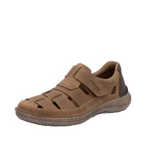 Sandales homme Confort Fermées à l&rsquo;arrière Velcro Dessus aéré Mocassin RIEKER 03078-25 marron