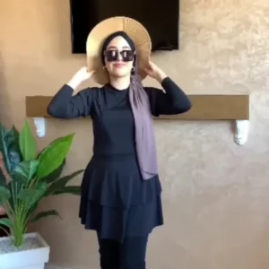 Burkini noir élégant à 3 pièces pour un look modeste et tendance