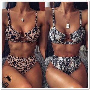 Bikini taille haute imprimé léopard et serpent