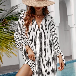 Robe de Plage Longue pour Femme : Chemisier Bikini à Manches Longues, Idéal pour l'Été