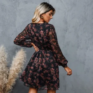 Robe de plage femme : Mini robe fluide à manches longue