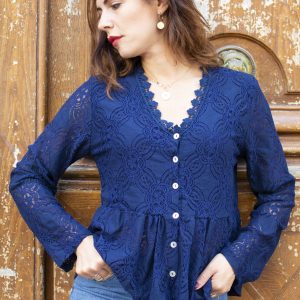 Blouse en dentelle bleu marine Théa