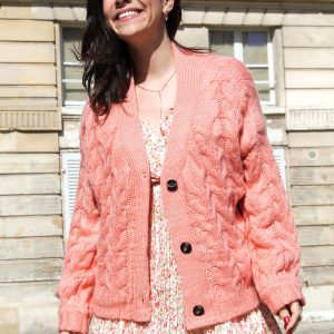 Gilet Eugénie en maille corail