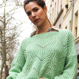 Pull Maya en maille ajourée – Vert menthe