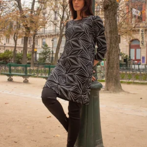 Robe Courte Alfy Noire Argentée Géométrique