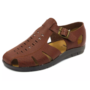 Sandalette cuir homme à boucle Talon fermé dessus aéré Sans doublure BOISSY BLAISE marron