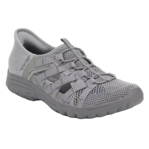 Sandale femme Façon tennis Côtés aérés Brides croisées Talon compensé Faux lacets élastiqués  Confortable basket slip-ins SKECHERS 158789 Coloris gris
