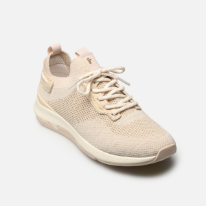 Tennis femme maille Extensible Sans couture Semelle compensée Très léger Lacet Toile et cuir TBS coloris beige lin