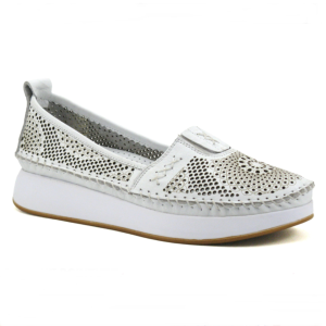 Mocassin Cuir Femme Semelle plateau compensée Voûte plantaire Cousu main PEDRO TORRES Coloris blanc