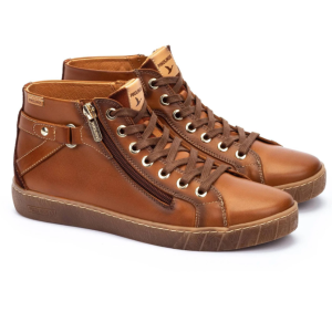 Bottines femme Cuir souple Ultra confortable Fermeture éclair + lacet Semelle souple Talon plat PIKOLINOS LANZAROTE coloris marron brandy