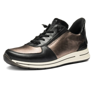 Basket femme cuir souple semelle épaisse confortable grande largeur A enfiler ARA 1224836-15 OSAKA Coloris noir/bronze