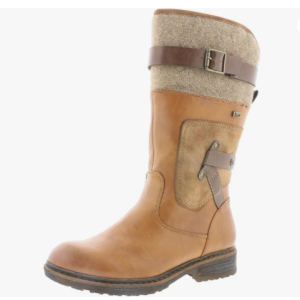 Mi-botte dame Mollet large Botte femme Talon carré Imperméable et chaude RIEKER 94761coloris Camel