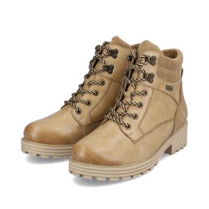 Bottine cuir tendance femme lacet+zip talon carré doublure laine chaude REMONTE D0W75 Coloris beige