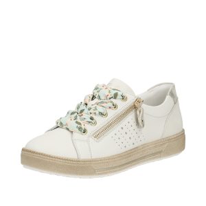 Tennis femme semelle plateforme lacets personnalisables + fermeture éclair REMONTE blanc beige
