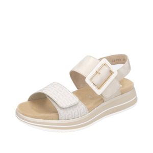 Sandales femme Semelle plateau Dessus cuir Fermeture à velcros Semelle intérieure amovible REMONTE D1J53-90 coloris blanc beige