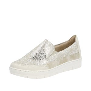 Chaussures souple femme cuir / nubuck Élastiqué côtés Semelle épaisse  REMONTE beige doré