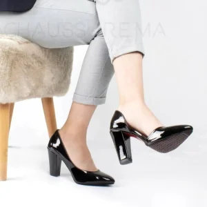 Elly Escarpins à Talon en Noir Vernis