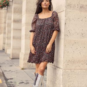 Robe Courte Sony Noire À Fleurs