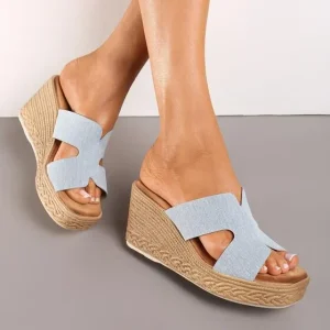Emeraude – Sandales compensées en Bleu