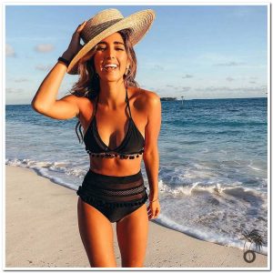 Bikini taille haute avec pompons