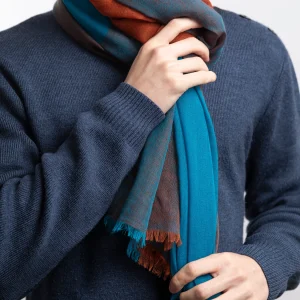 Echarpe en Cashmere Ultra Light - Bleu Roi & Rouille
