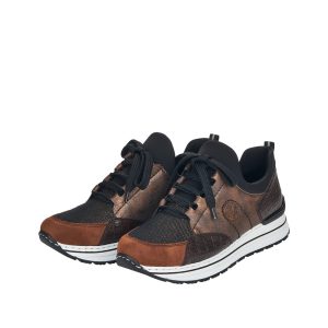 Sneakers femme Lacet Chausson intégral A enfiler Tennis dame RIEKER N6983-24 coloris marron combiné