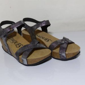 Sandales femme, à brides, talons compensés haut, coloris plomb, K DAQUES Casco