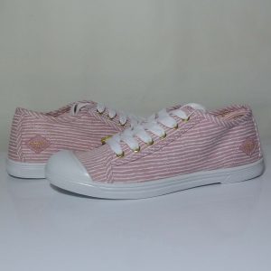 LE TEMPS DES CERISES basket toile à rayures rose poudré