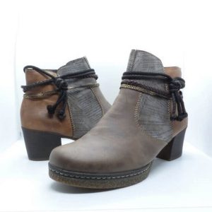 Bottines femme Boots dame talon carré coloris marron multi doublure chaude RIEKER 59098-64