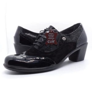 chaussure derby talon carré, fermeture à lacet cuir INEA Bijou noir vernis noir