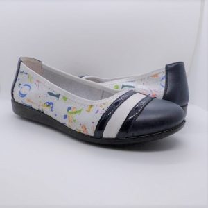 Ballerine plate cuir, semelle plate, coloris marine / multicolore INEA Luxa