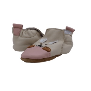 Pantoufles Chausson cuir souple bébé BELLAMY gris/orange ou blanc cassé/rose