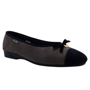 Pantoufle femme Forme ballerine Semelle plate SEMELFLEX coloris noir/gris