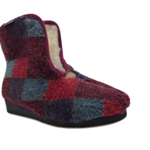Pantoufle chaude Doublure laine Semelle épaisse Chausson montant dame Charentaise avec rabat femme SEMELFLEX calorosine à carreaux multicolore