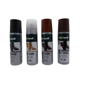 Produit d&rsquo;entretien pour chaussures en cuir lisse Cirage liquide brillance instantanée Applicateur éponge COLLONIL SELF SHINE incolore, noir, marron moyen, marron foncé