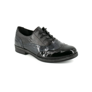 Derbies cuir femme Lacet Talon plat décroché Chaussures basses dame REMONTE D2621 vernis noir
