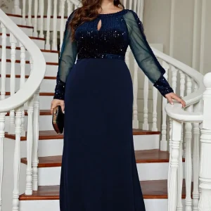 Robe cérémonie grande taille bleu sequins