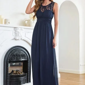 Robe demoiselle d'honneur longue empiècement dentelle