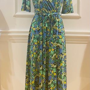 Robe Longue Rosas Petites Fleurs Jaunes Vertes & Bleues
