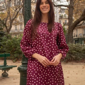 Robe courte Alfy Rouge Bordeaux À Pois