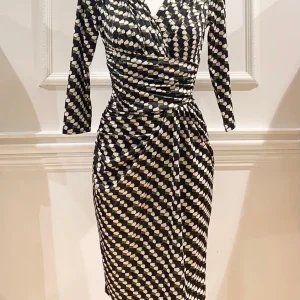 Robe Courte Alabama Noire Imprimé Géométrique Blanc