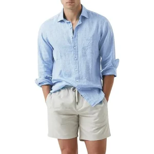 Chemise d'été en lin et coton pour homme à manches longues