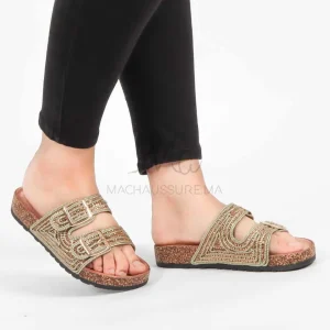 Azalée – Sandales Plates en Doré