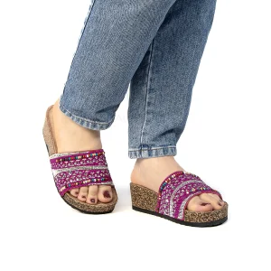 Gazania – Sandales Compensées en Fuchsia