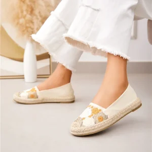 Florale  – Espadrilles Fleuris en Beige