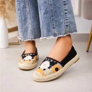 Florale  – Espadrilles Fleuris en Noir
