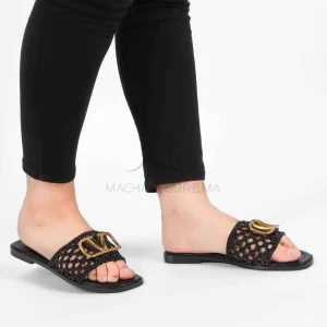 Geranium – Sandales plates en Noir
