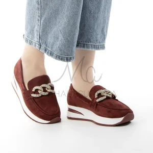 Bambou –  Mocassins confortable en Grenat