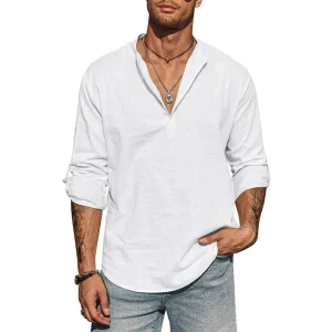 Chemise homme lin col rond