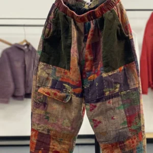 Pantalon Femme Patchwork en Coton Chaud